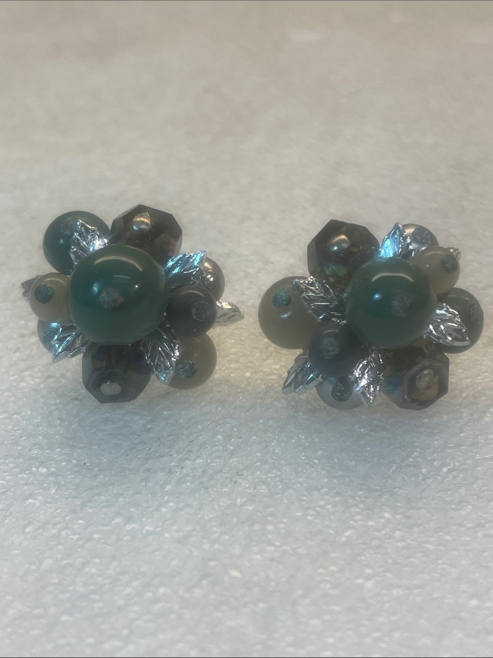 Green Bead Cluster Clip-On Earrings